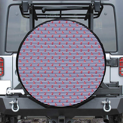 Blue Striped Nautical Anchor Print Leather Spare Tire Cover