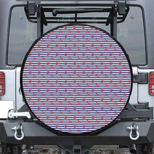 Blue Striped Nautical Anchor Print Leather Spare Tire Cover