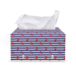 Blue Striped Nautical Anchor Print Leather Tissue Box Cover