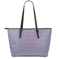 Blue Striped Nautical Anchor Print Leather Tote Bag With Zipper