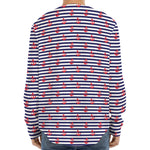 Blue Striped Nautical Anchor Print Long Sleeve Baseball Jersey