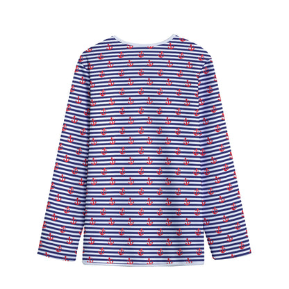 Blue Striped Nautical Anchor Print Long Sleeve Short Coat