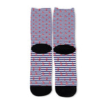 Blue Striped Nautical Anchor Print Long Socks