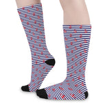 Blue Striped Nautical Anchor Print Long Socks