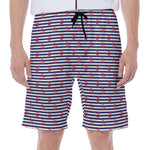 Blue Striped Nautical Anchor Print Men's Beach Shorts