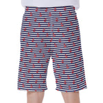 Blue Striped Nautical Anchor Print Men's Beach Shorts