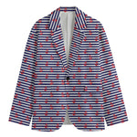 Blue Striped Nautical Anchor Print Men's Blazer