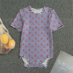 Blue Striped Nautical Anchor Print Men's Bodysuit