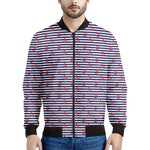 Blue Striped Nautical Anchor Print Men's Bomber Jacket