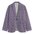 Blue Striped Nautical Anchor Print Men's Cotton Blazer