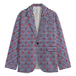 Blue Striped Nautical Anchor Print Men's Cotton Blazer