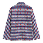 Blue Striped Nautical Anchor Print Men's Cotton Blazer