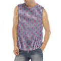 Blue Striped Nautical Anchor Print Men's Fitness Tank Top