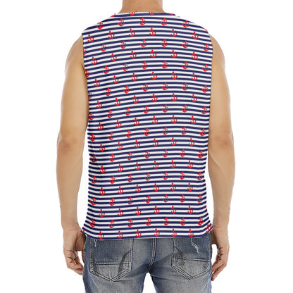 Blue Striped Nautical Anchor Print Men's Fitness Tank Top