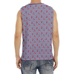 Blue Striped Nautical Anchor Print Men's Fitness Tank Top