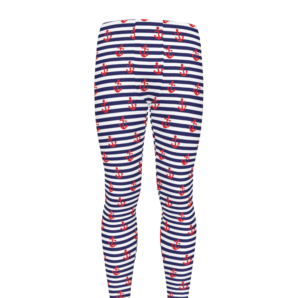 Blue Striped Nautical Anchor Print Men's leggings