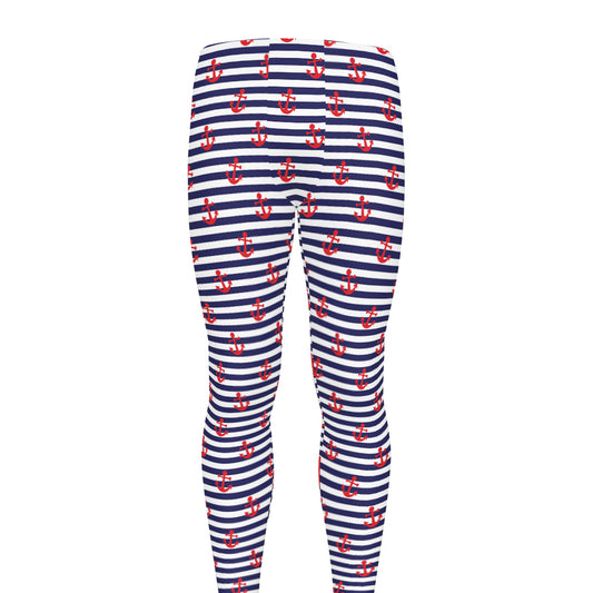 Blue Striped Nautical Anchor Print Men's leggings