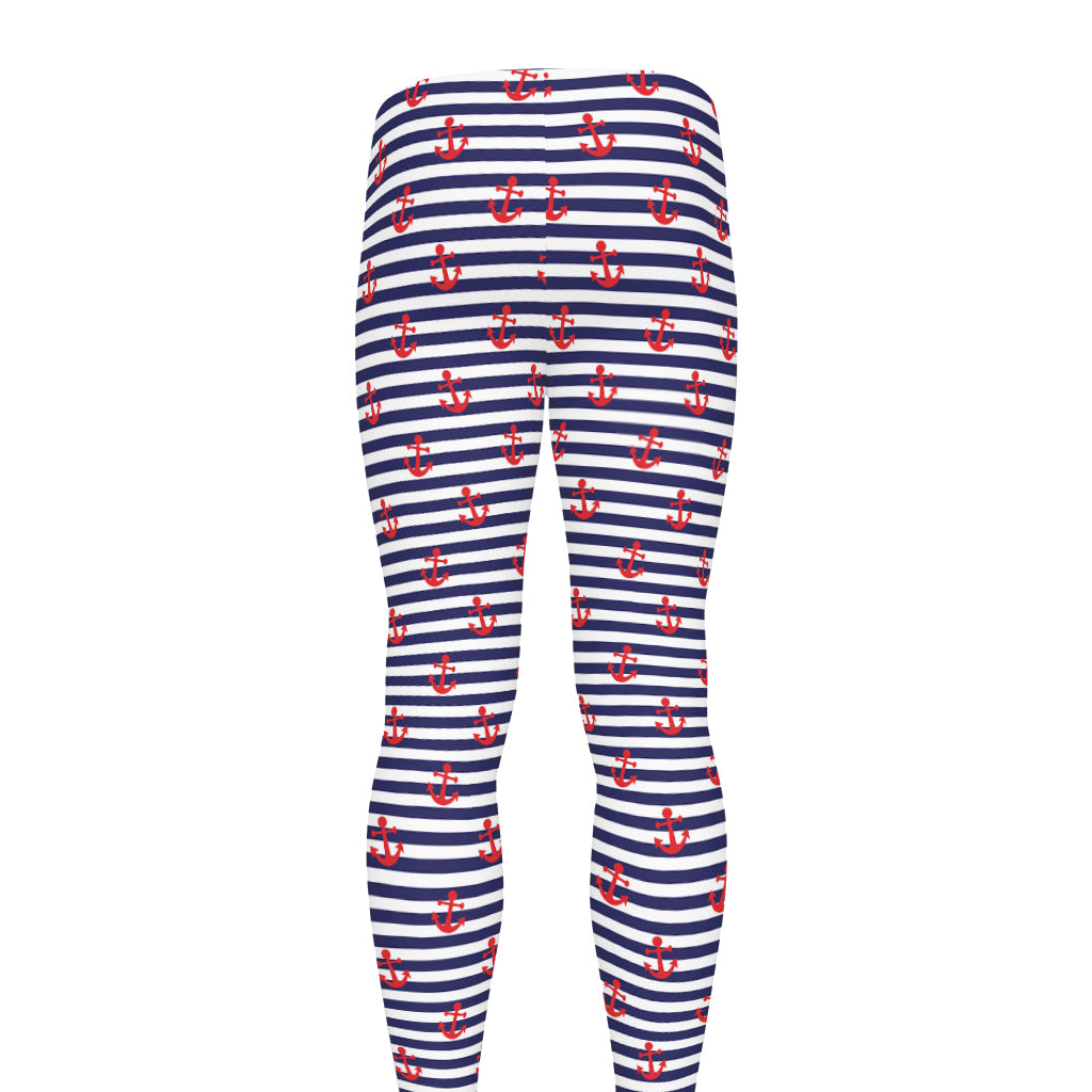 Blue Striped Nautical Anchor Print Men's leggings