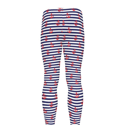 Blue Striped Nautical Anchor Print Men's leggings