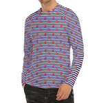 Blue Striped Nautical Anchor Print Men's Long Sleeve Rash Guard