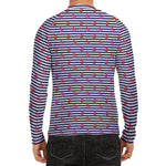 Blue Striped Nautical Anchor Print Men's Long Sleeve Rash Guard