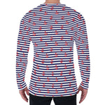 Blue Striped Nautical Anchor Print Men's Long Sleeve T-Shirt