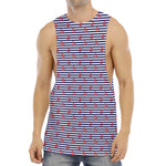 Blue Striped Nautical Anchor Print Men's Muscle Tank Top