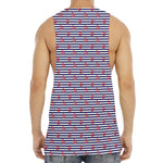 Blue Striped Nautical Anchor Print Men's Muscle Tank Top