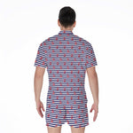 Blue Striped Nautical Anchor Print Men's Rompers