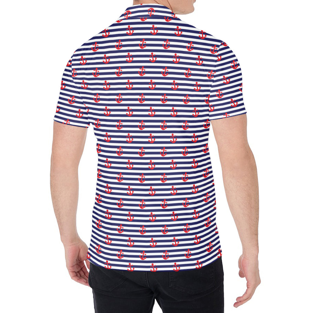 Blue Striped Nautical Anchor Print Men's Shirt