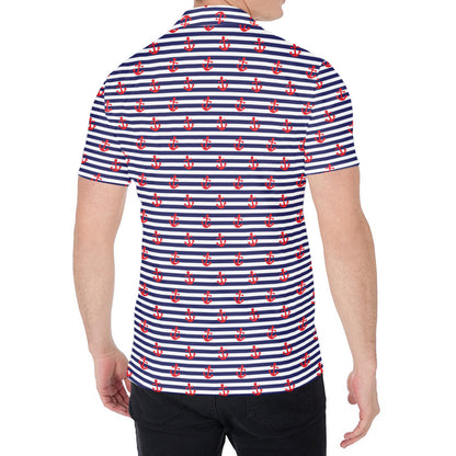 Blue Striped Nautical Anchor Print Men's Shirt