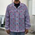 Blue Striped Nautical Anchor Print Men's Shirt Jacket