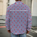 Blue Striped Nautical Anchor Print Men's Shirt Jacket