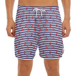Blue Striped Nautical Anchor Print Men's Split Running Shorts