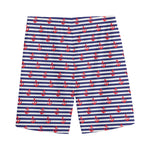 Blue Striped Nautical Anchor Print Men's Sports Shorts