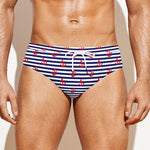 Blue Striped Nautical Anchor Print Men's Swim Briefs