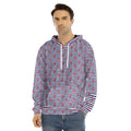 Blue Striped Nautical Anchor Print Men's Velvet Pullover Hoodie
