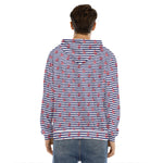 Blue Striped Nautical Anchor Print Men's Velvet Pullover Hoodie