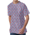 Blue Striped Nautical Anchor Print Men's Velvet T-Shirt