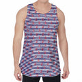 Blue Striped Nautical Anchor Print Men's Velvet Tank Top