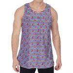 Blue Striped Nautical Anchor Print Men's Velvet Tank Top