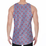 Blue Striped Nautical Anchor Print Men's Velvet Tank Top