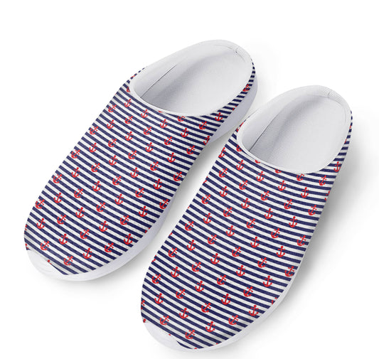 Blue Striped Nautical Anchor Print Mesh Casual Shoes