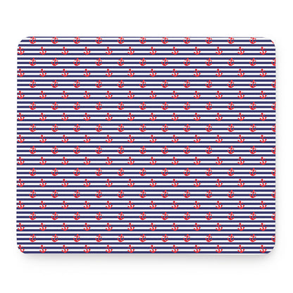 Blue Striped Nautical Anchor Print Mouse Pad