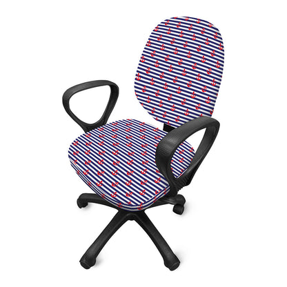 Blue Striped Nautical Anchor Print Office Chair Cover