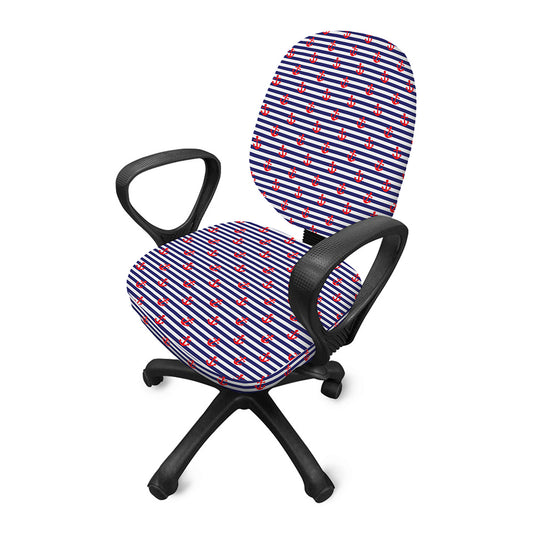 Blue Striped Nautical Anchor Print Office Chair Cover