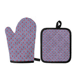 Blue Striped Nautical Anchor Print Oven Mitt And Pot Holder Set