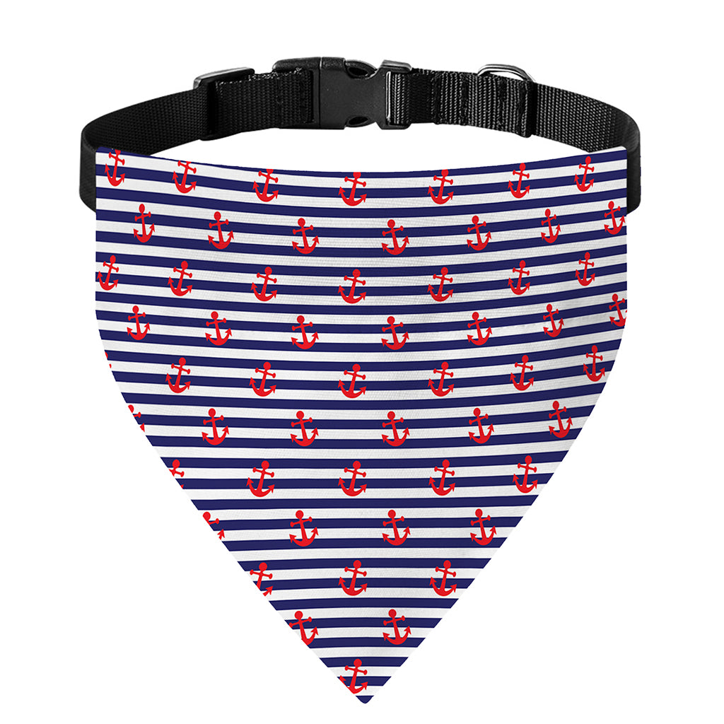 Blue Striped Nautical Anchor Print Over The Collar Dog Bandana