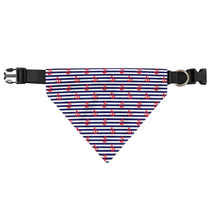 Blue Striped Nautical Anchor Print Over The Collar Dog Bandana