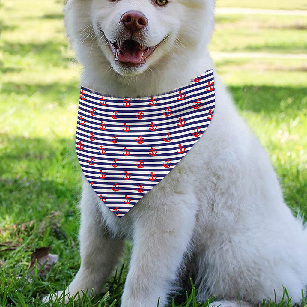 Blue Striped Nautical Anchor Print Over The Collar Dog Bandana